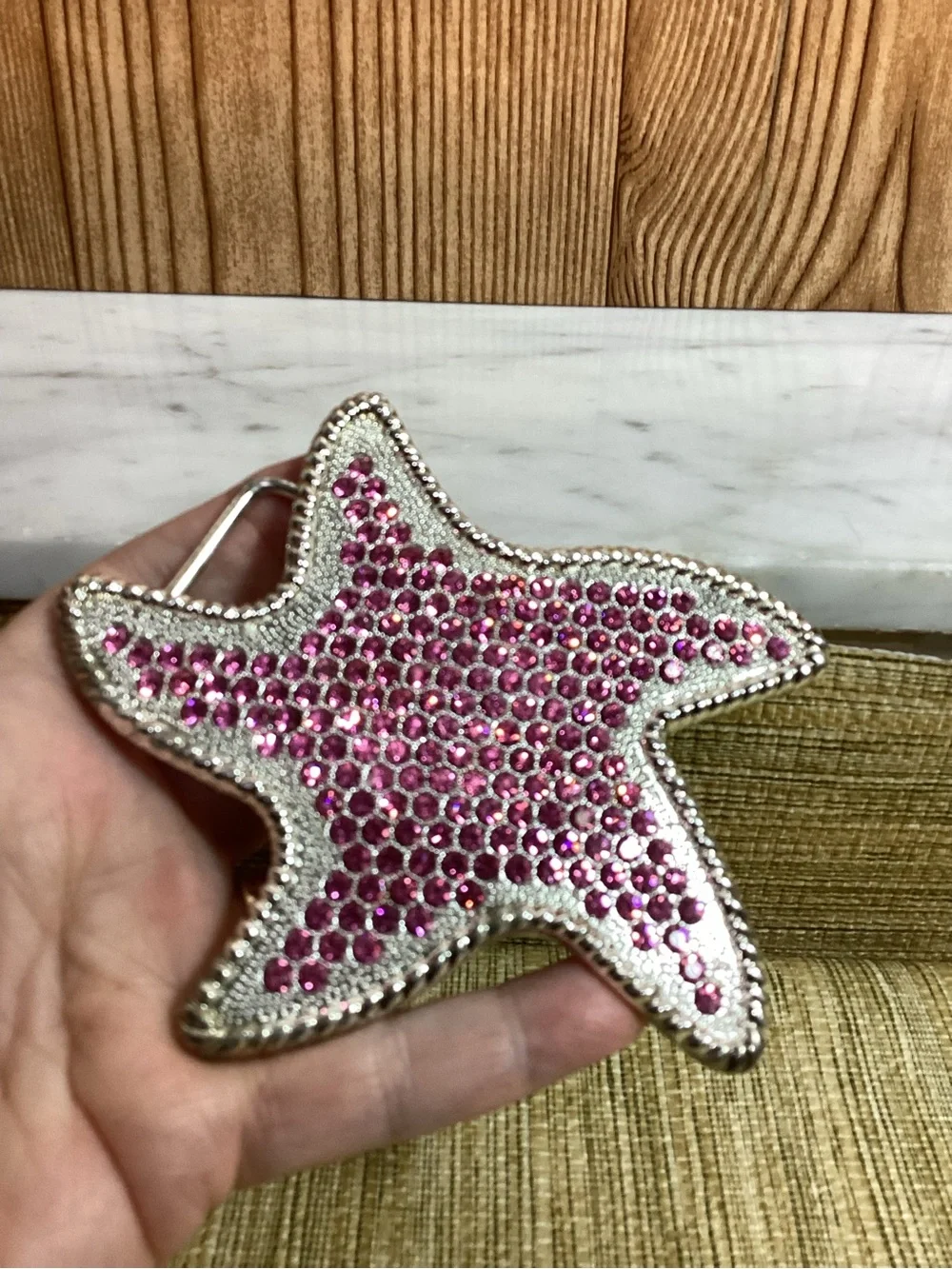 Pink Rhinestone Starfish Belt Buckle
